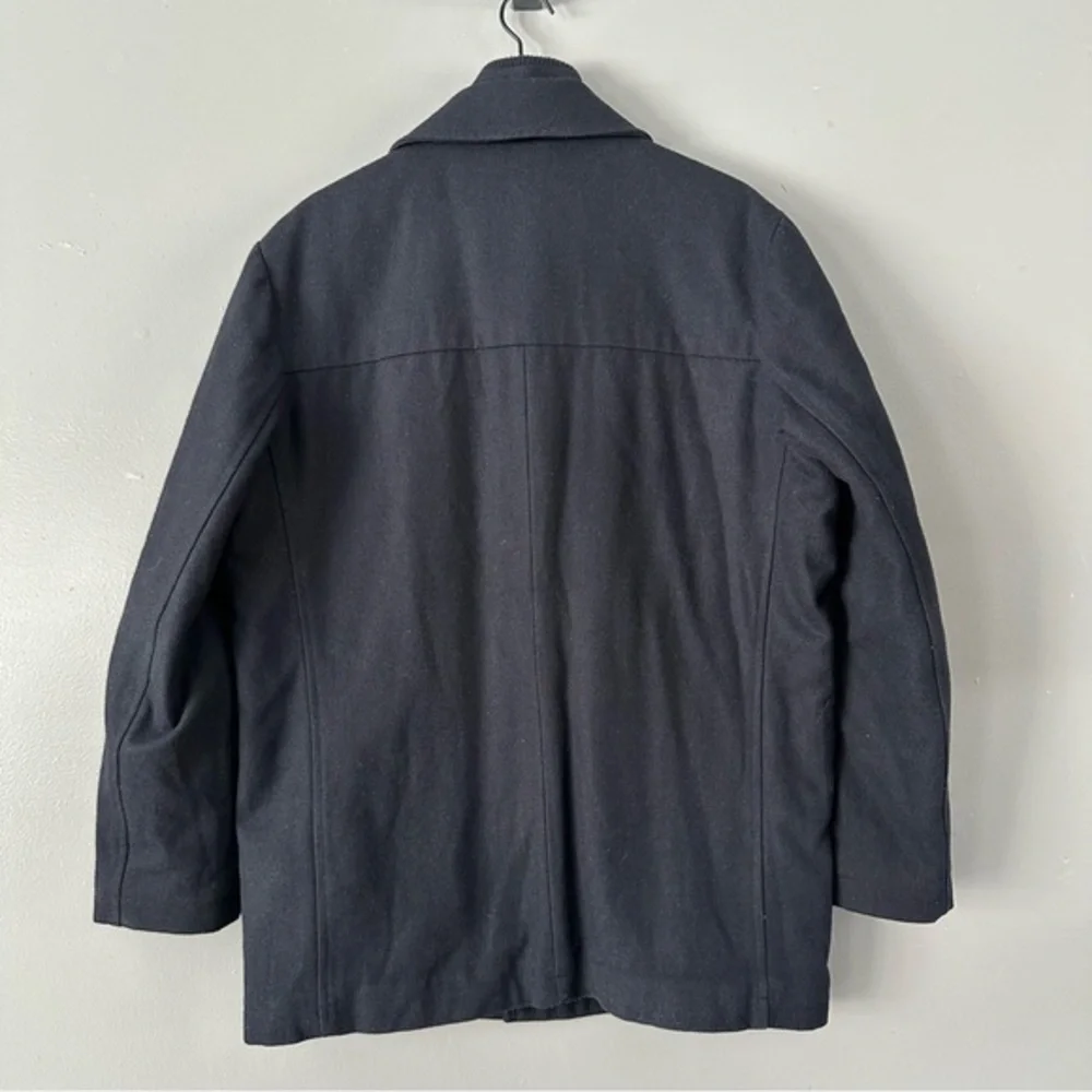 Towne by London Fog Wool Blend Quilted Zip and Button Up Coat |‎ Navy Blue